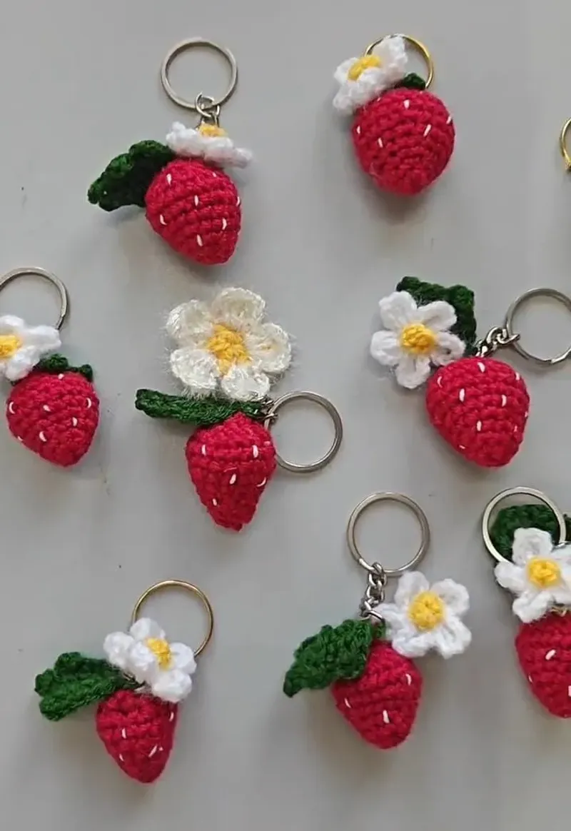 Crochet Strawberry Keychains