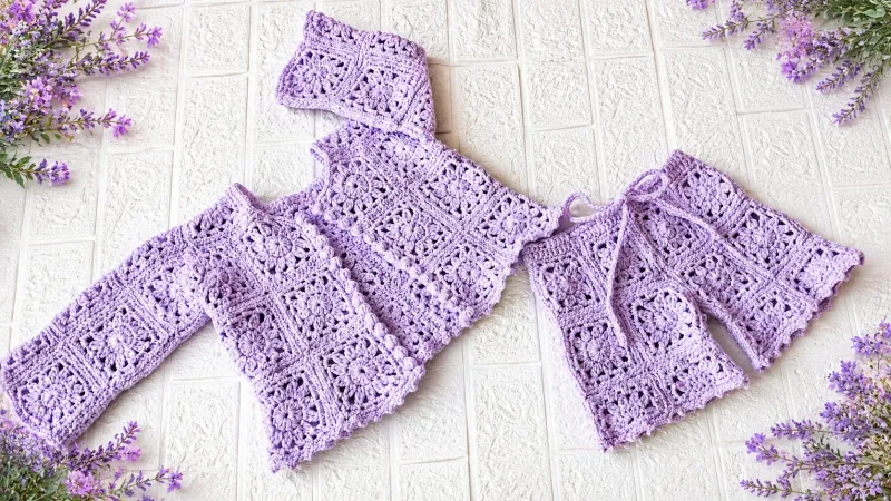 Lilac Crochet Baby Cardigan Set
