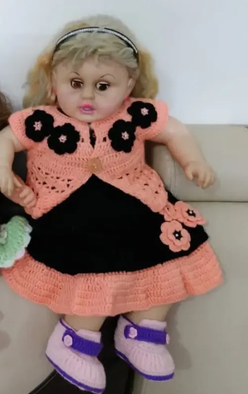 Peach Crochet Baby Frock Set