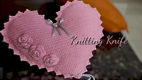 Pink Crochet Heart Cushion