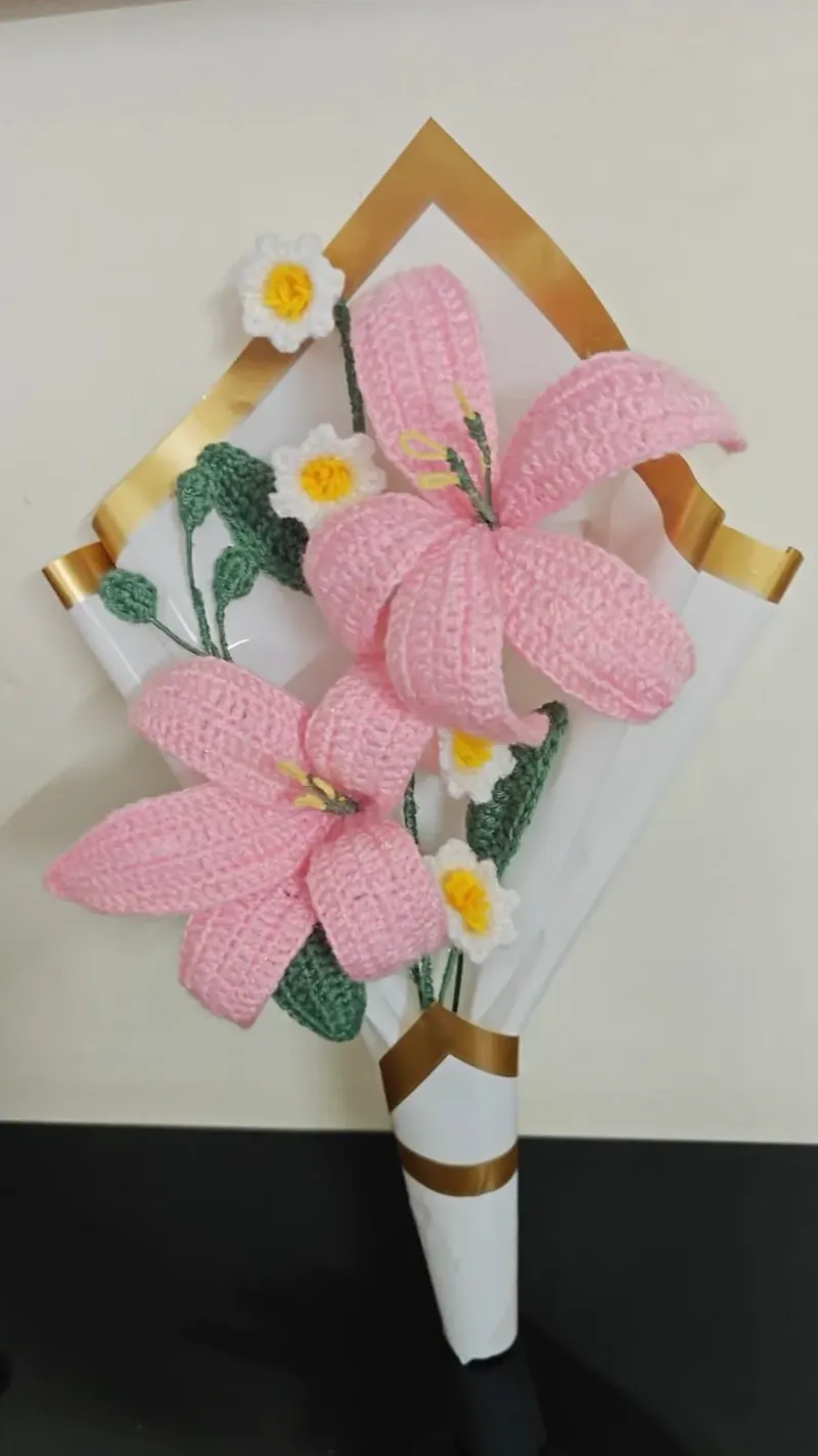Pink Crochet Lily Bouquet