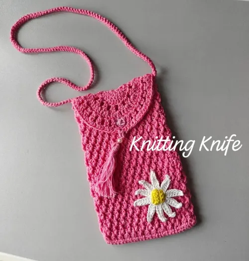 Pink Crochet Phone Sling Bag