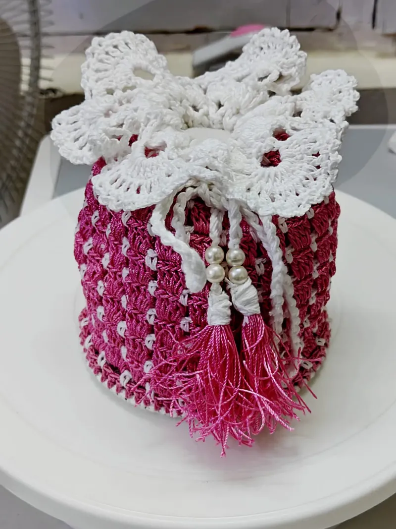Pink Crochet Potli Bag
