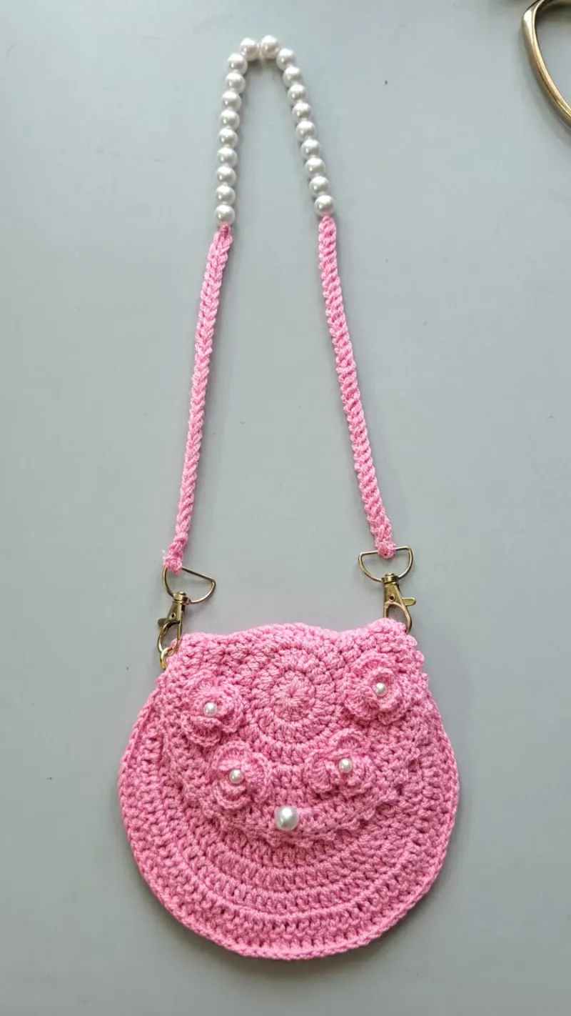 Pink Crochet Round Sling Bag