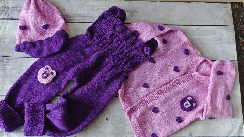Purple Knitted Baby Set