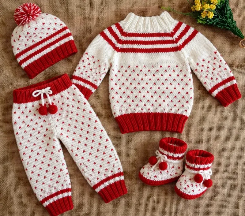 Red Knitted Baby Set