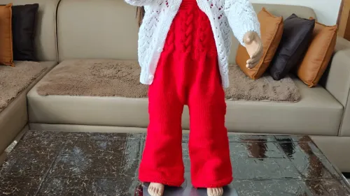 Red Knitted Dungaree Set