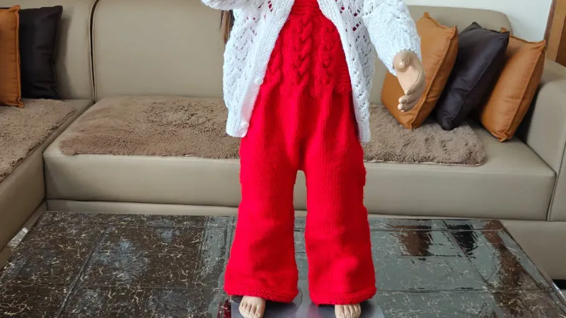 Red Knitted Dungaree Set