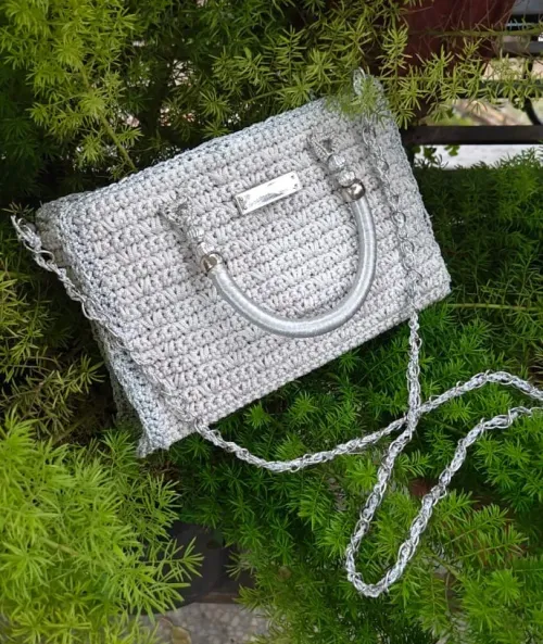 Silver Crochet Handbag
