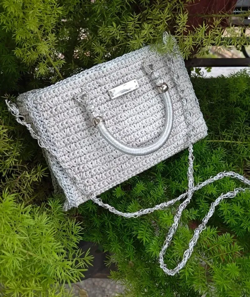 Silver Crochet Handbag