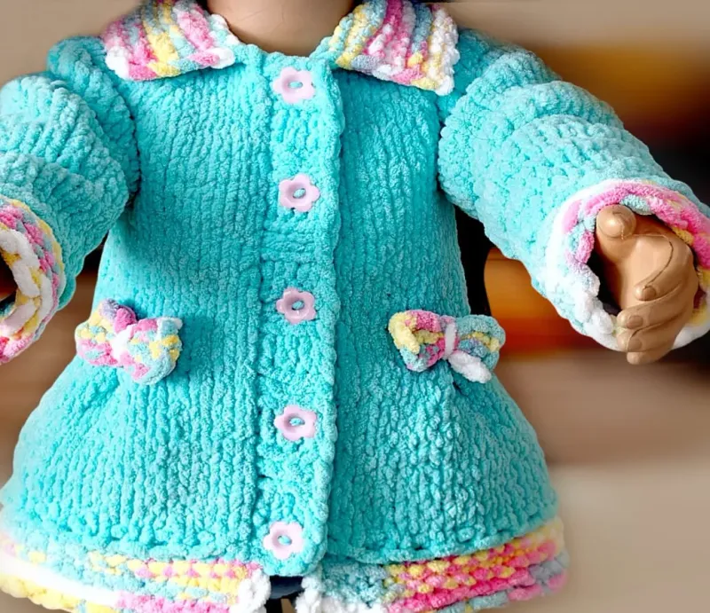Turquoise Knitted Baby Coat