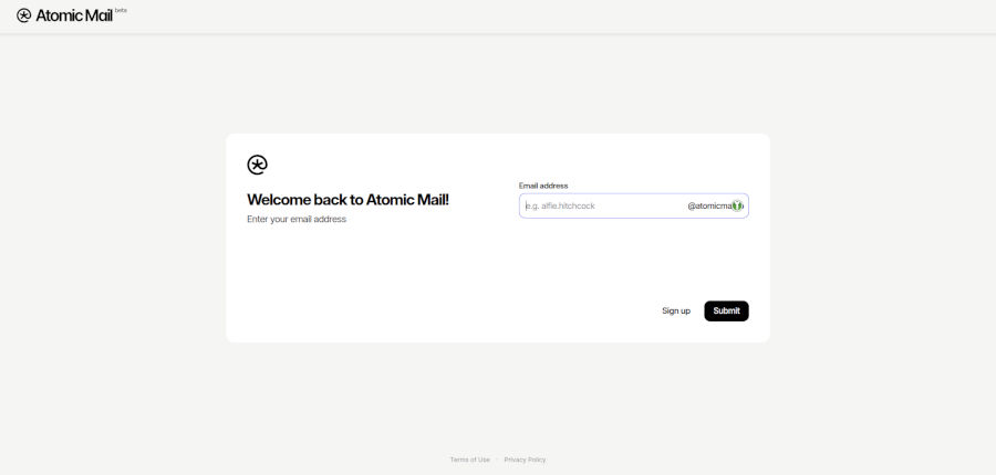 Screencap of Atomic Mail setup information.