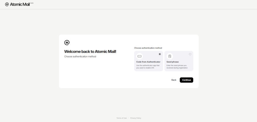 Screencap of Atomic Mail setup information.