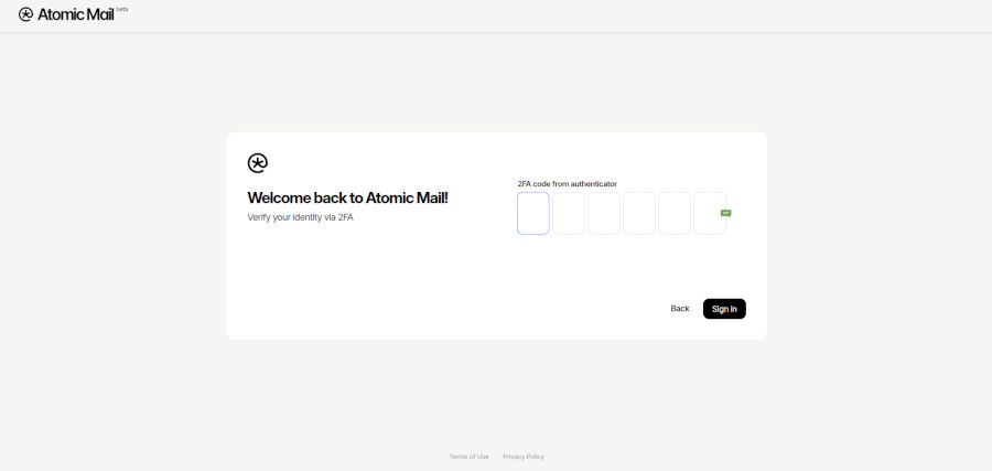 Screencap of Atomic Mail setup information.