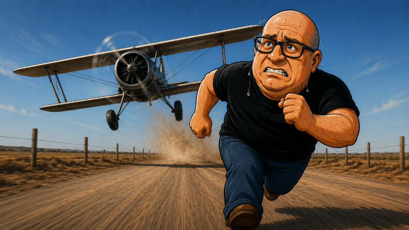 A caricature of myself, in a scene from the movie 'North by Northwest'!