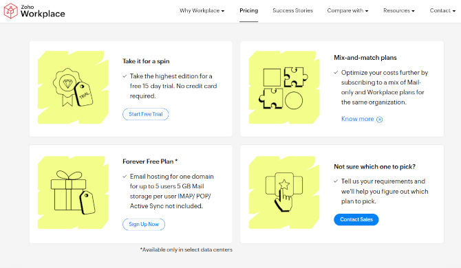 Screencap of the Zoho Workplace web page