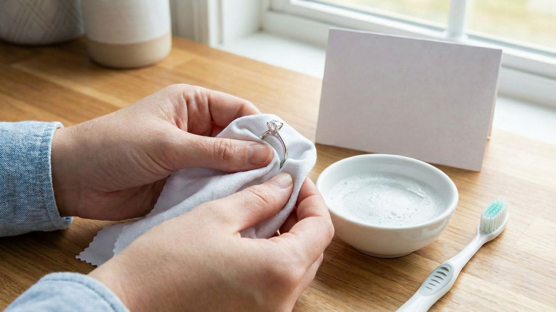 Drying diamond ring with lint-free cloth