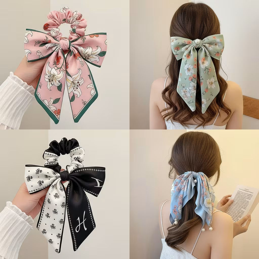 Floral Bow Scrunchie Set
