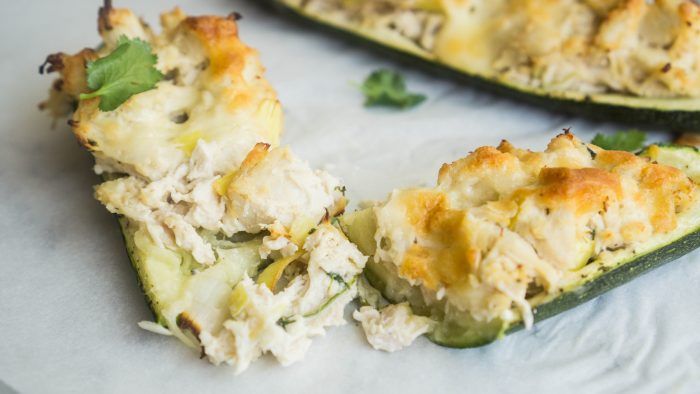 Zucchini boats with creamy spicy chicken