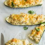 Zucchini boats with creamy spicy chicken