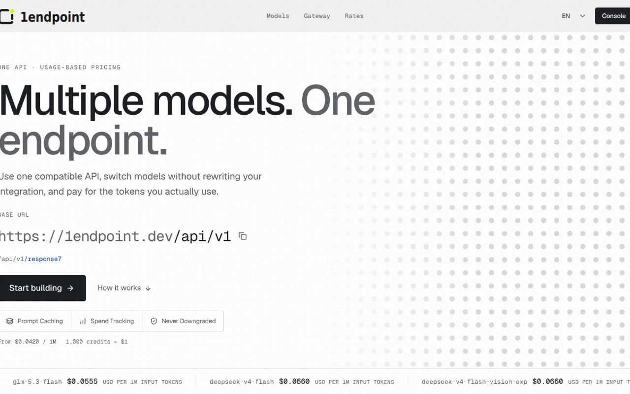 Homepage screenshot of 1endpoint.dev