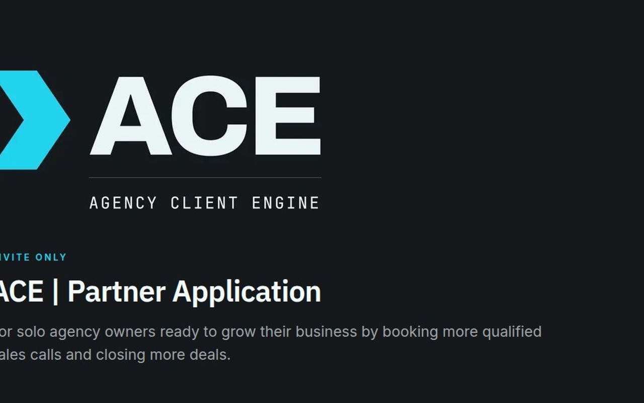 Homepage screenshot of aceclients.com