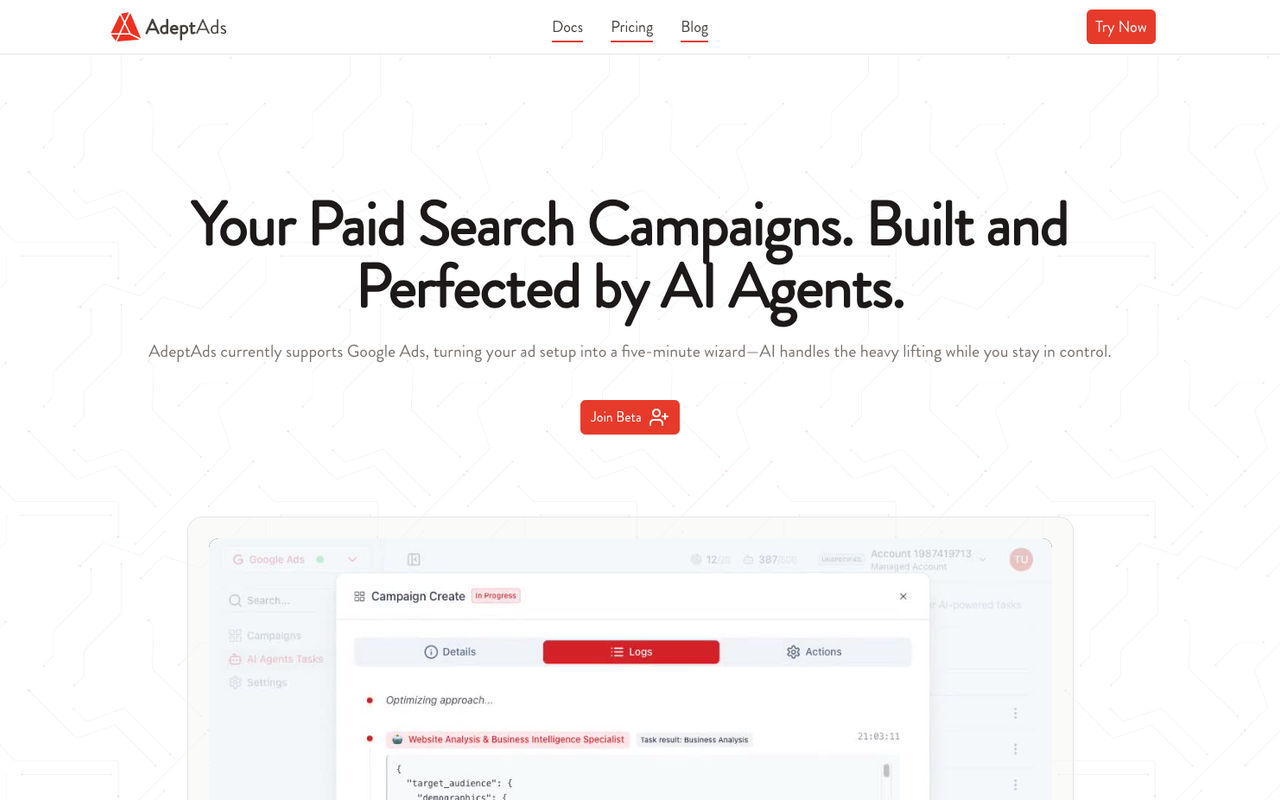 Homepage screenshot of adeptads.ai