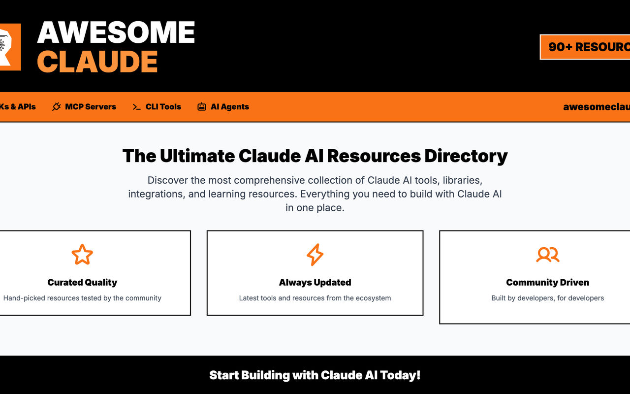 Homepage screenshot of awesomeclaude.ai