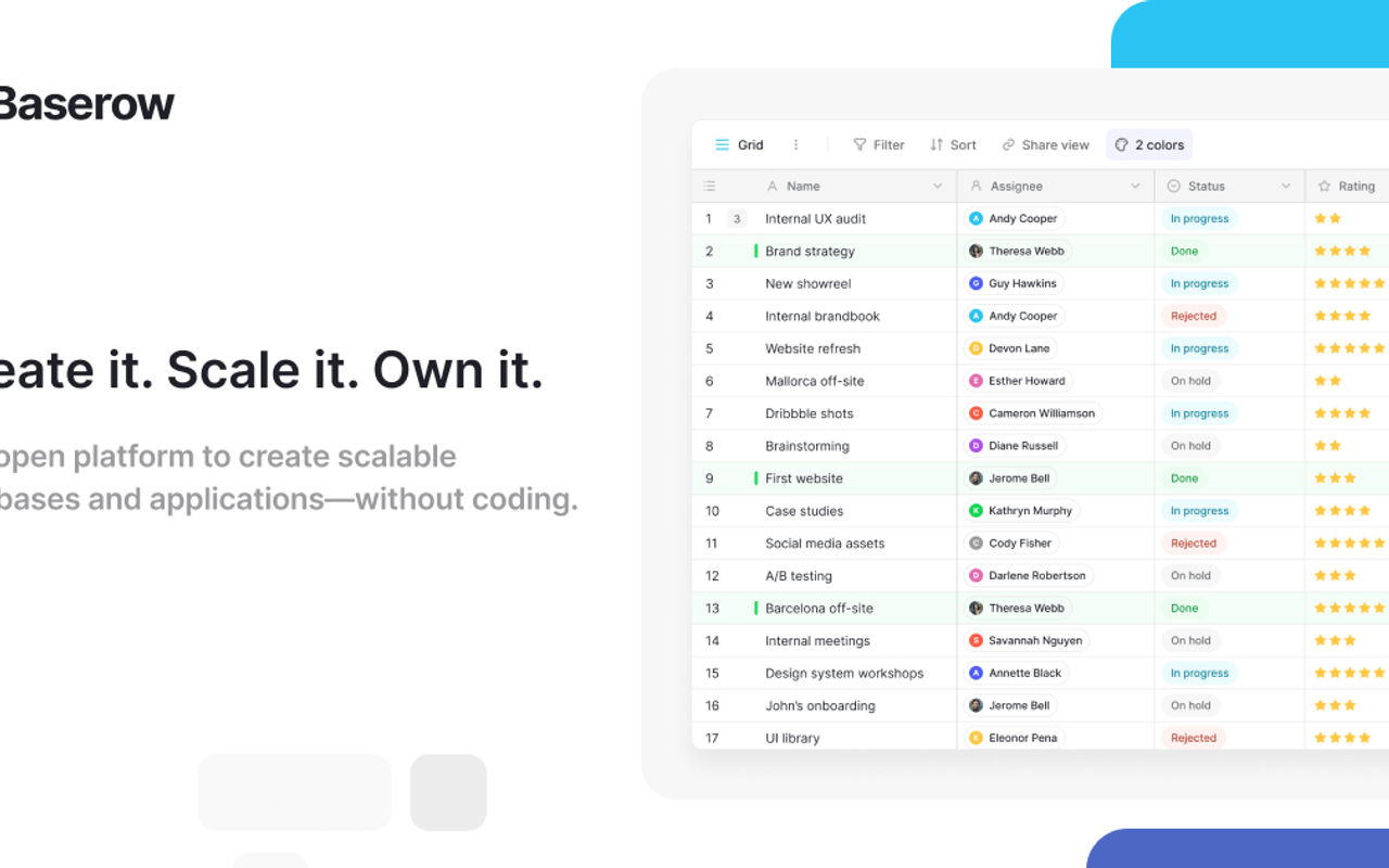 Homepage screenshot of baserow.io