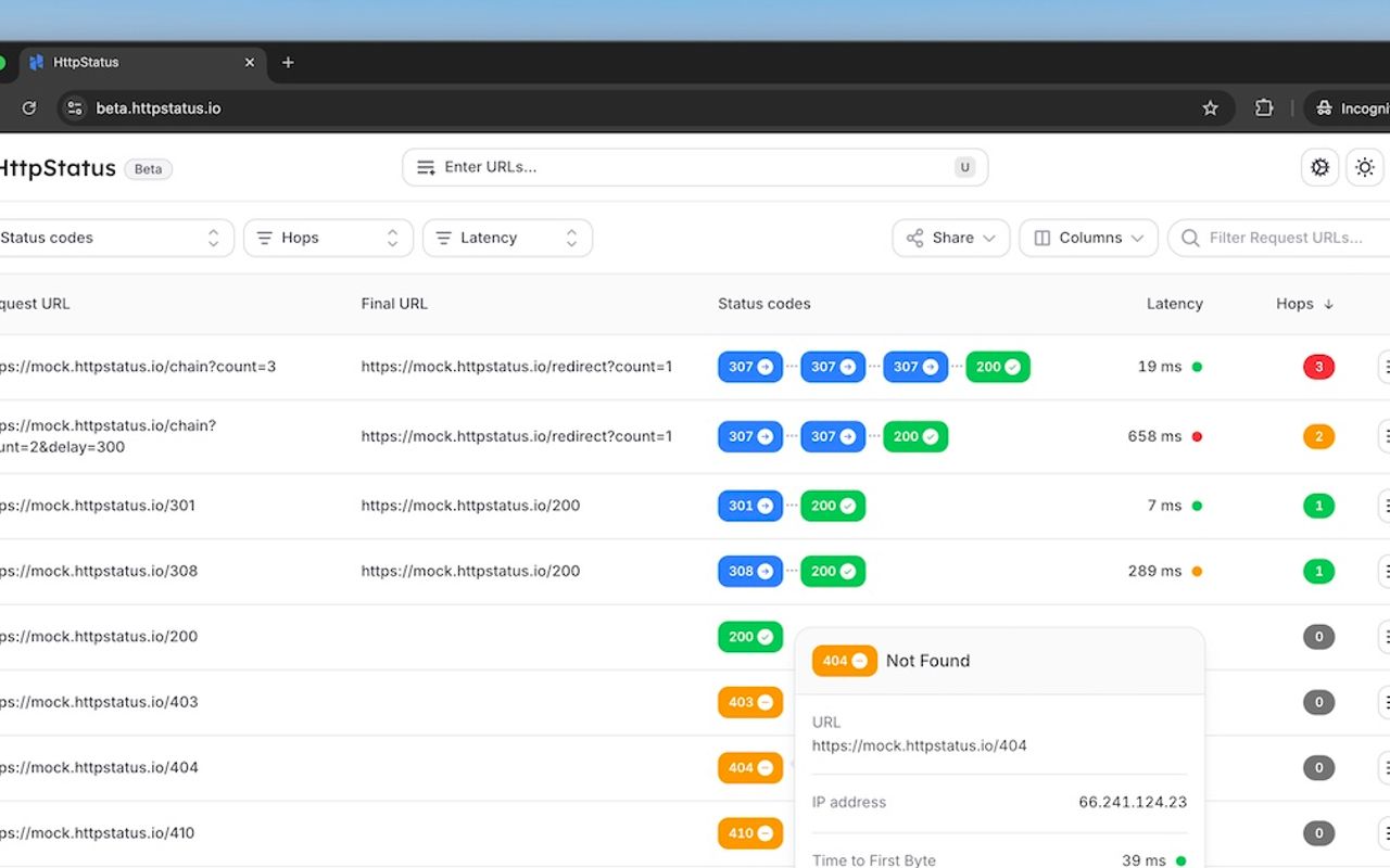 Homepage screenshot of beta.httpstatus.io