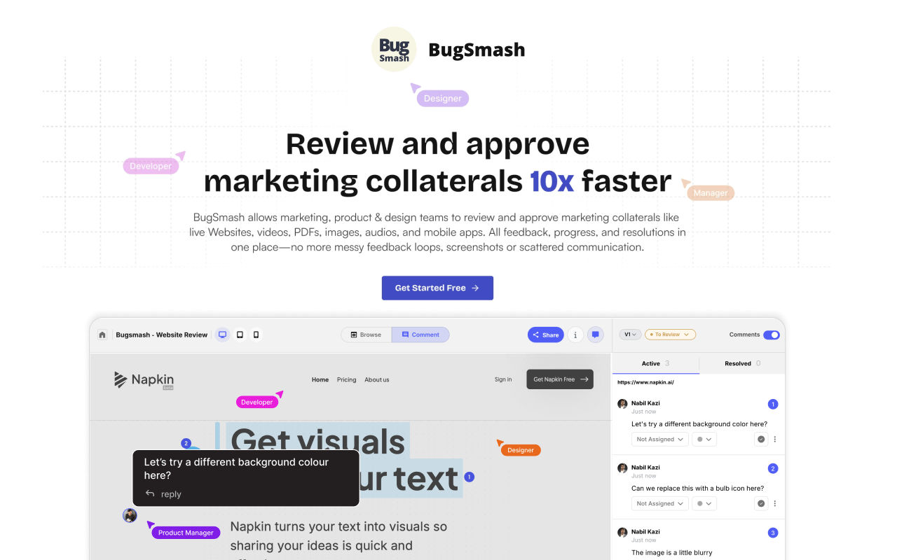 Homepage screenshot of bugsmash.io