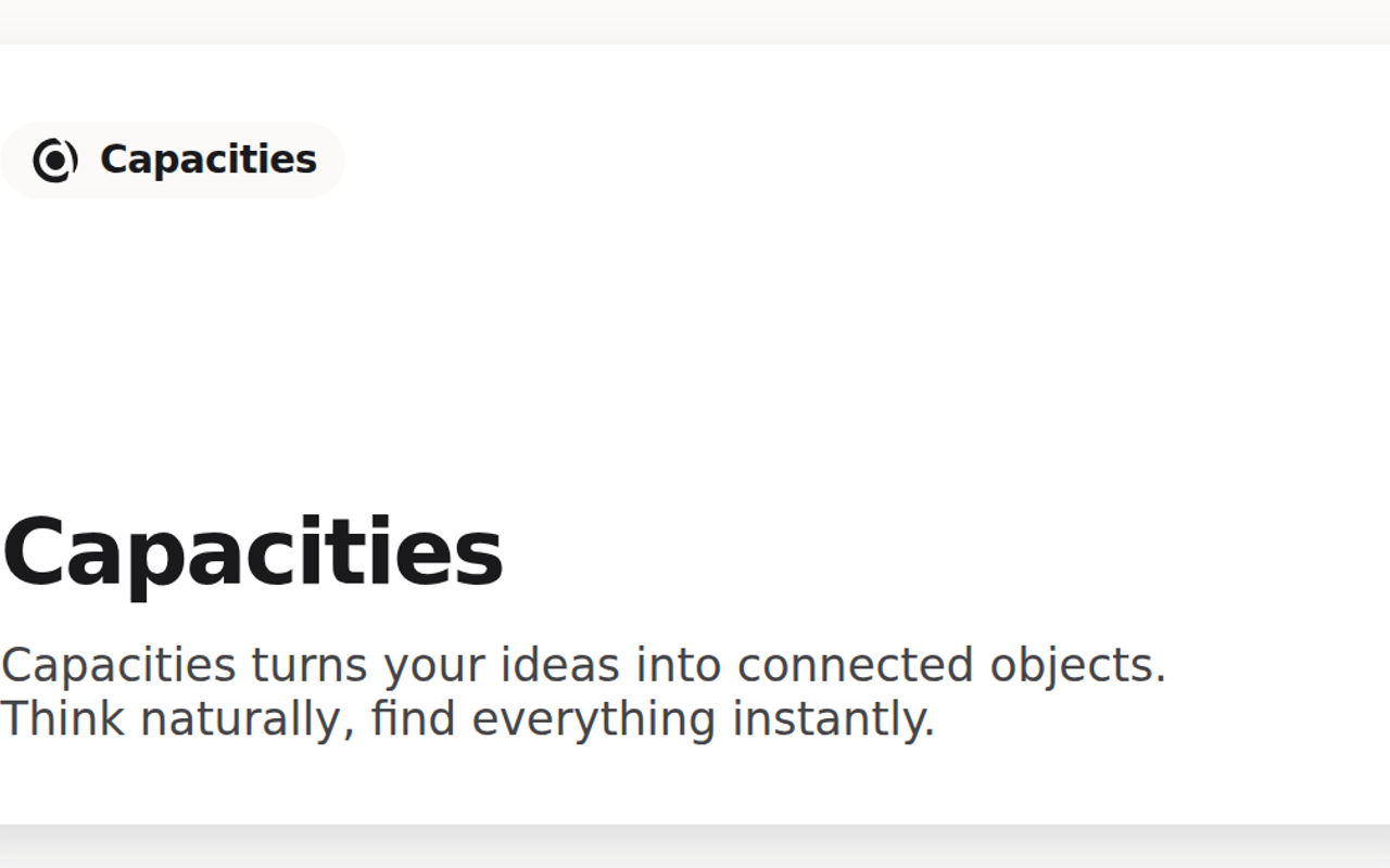Homepage screenshot of capacities.io