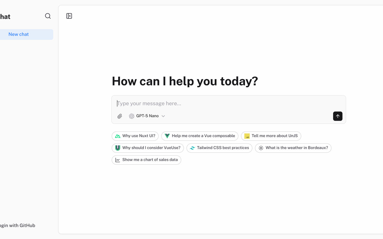 Homepage screenshot of chat-template.nuxt.dev