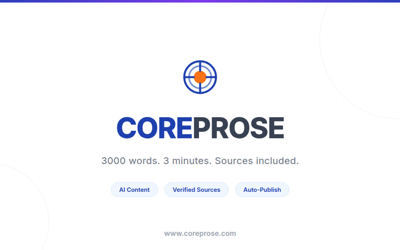 Homepage screenshot of coreprose.com