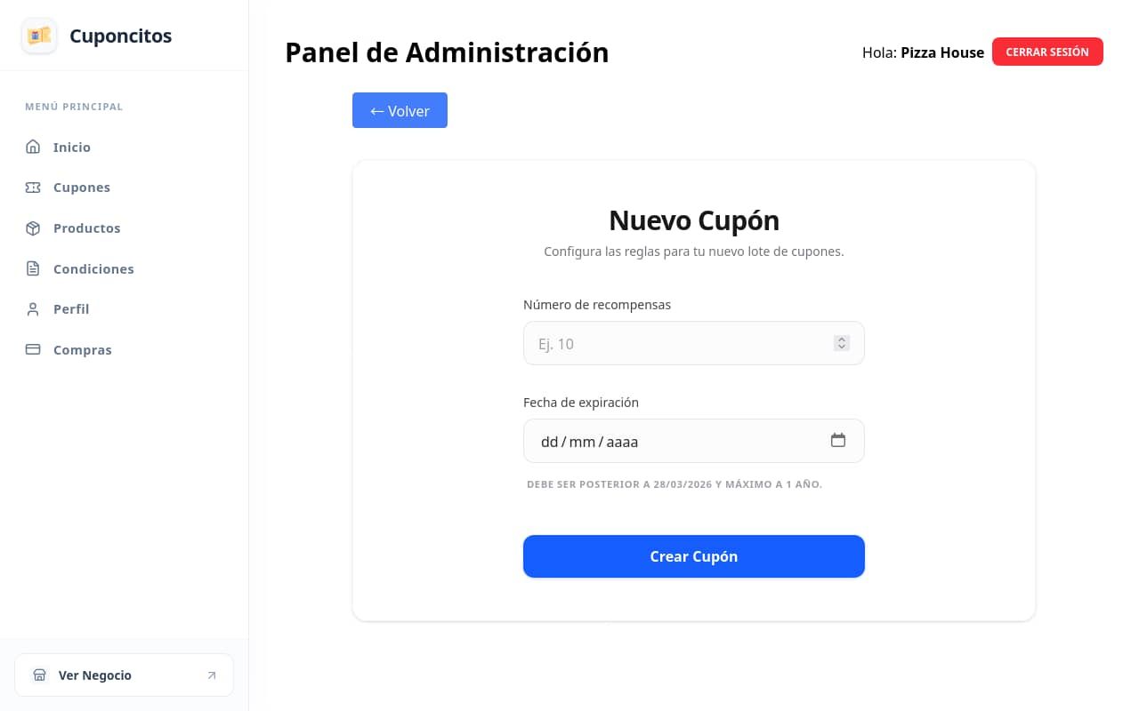 Homepage screenshot of cuponcitos.app
