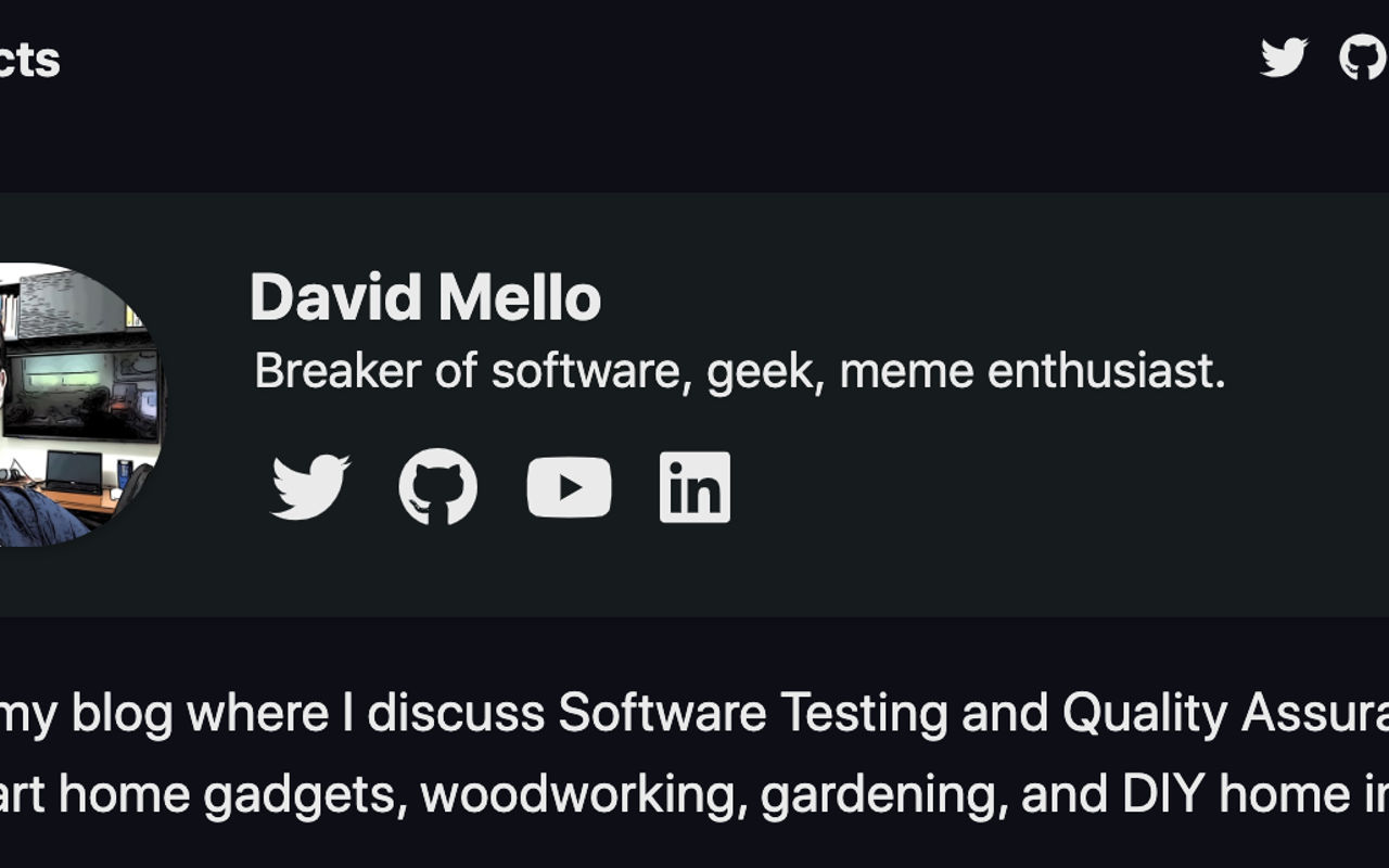 Homepage screenshot of davidmello.com