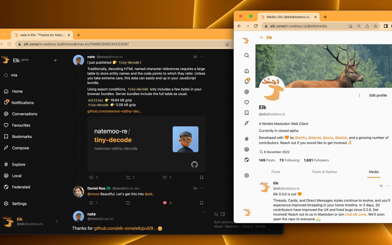 Homepage screenshot of elk.cupoftea.social