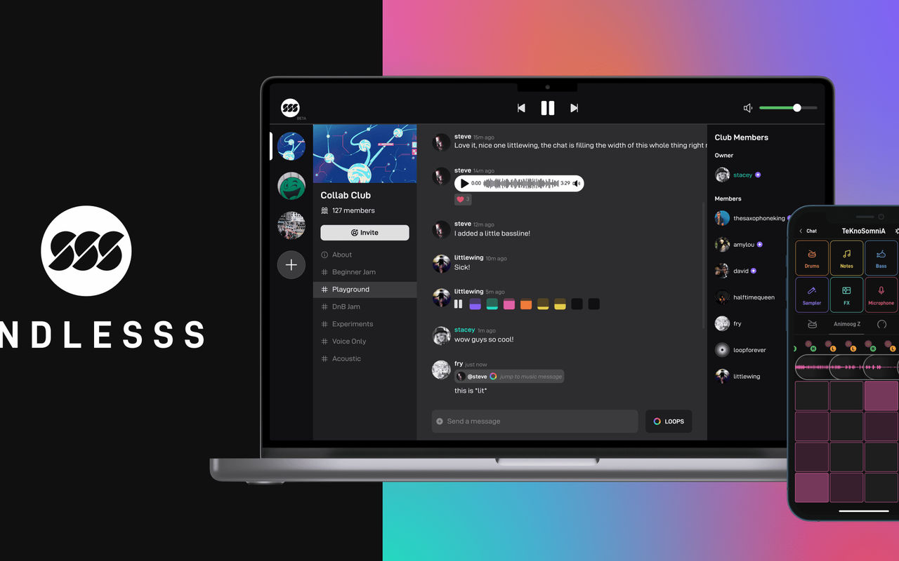 Homepage screenshot of endlesss.fm