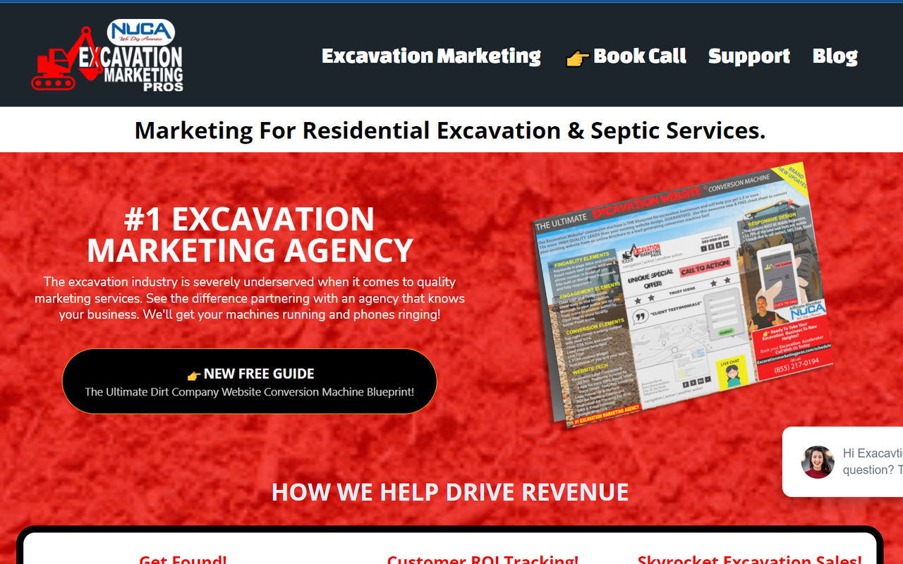 Homepage screenshot of excavationmarketingpros.com