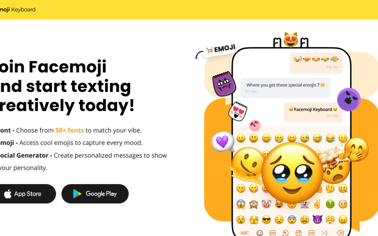 Homepage screenshot of facemojikeyboard.com