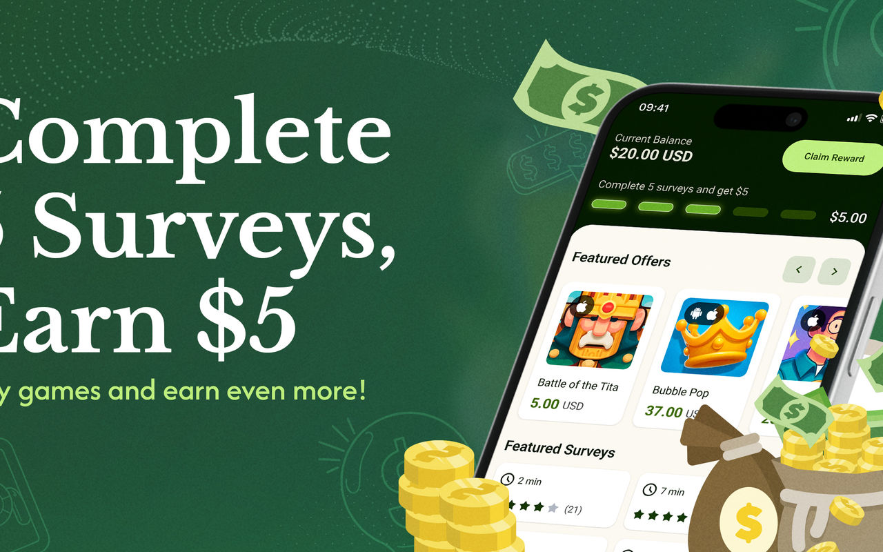 Homepage screenshot of fivesurveys.com