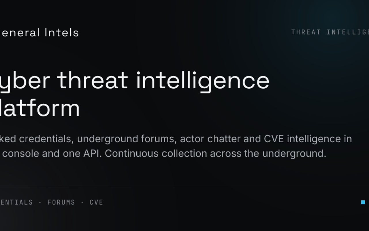 Homepage screenshot of generalintels.com
