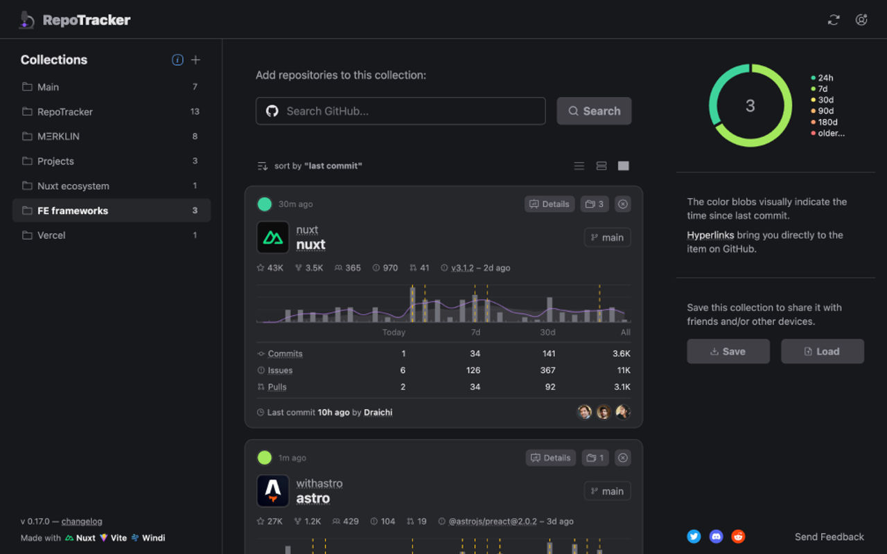 Homepage screenshot of githubtracker.com