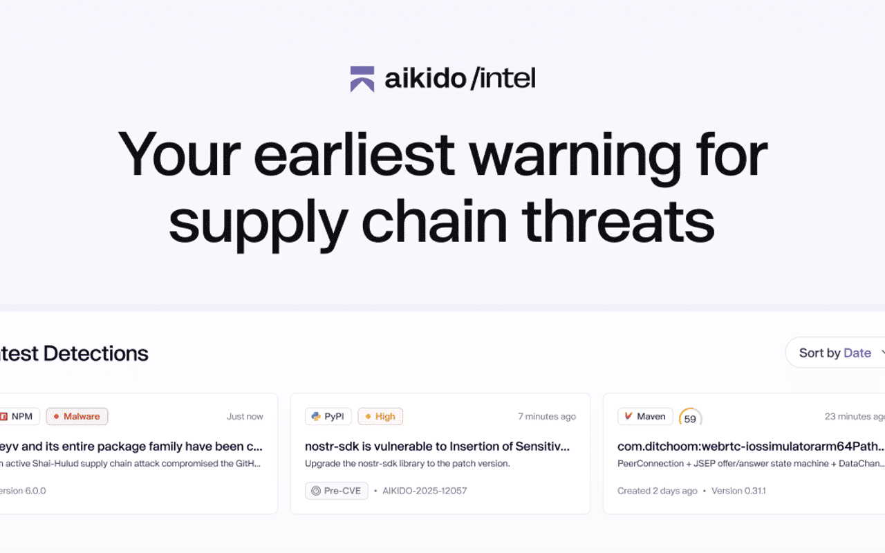 Homepage screenshot of intel.aikido.dev