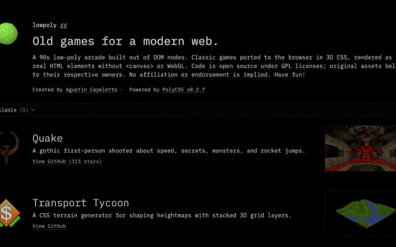 Homepage screenshot of lowpoly.gg