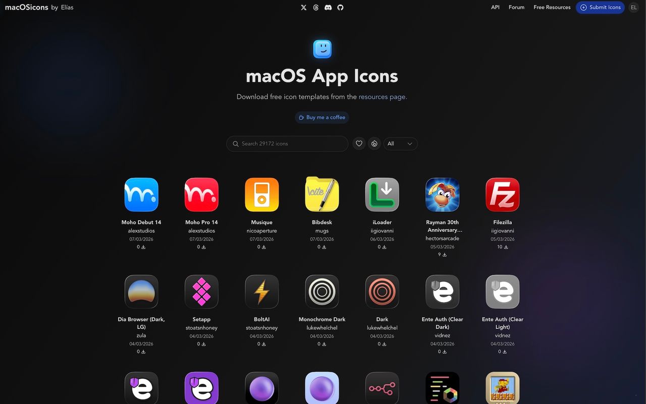 Homepage screenshot of macosicons.com