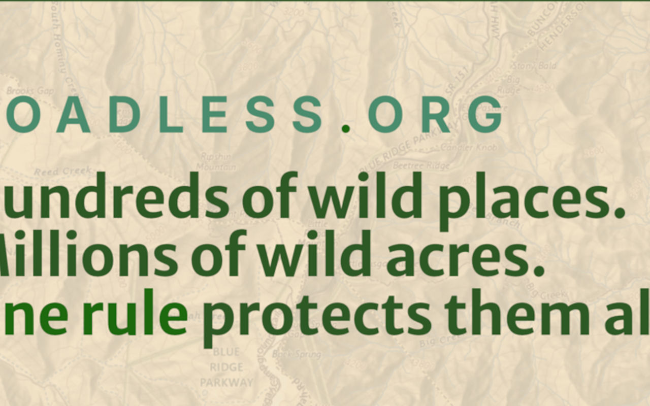 Homepage screenshot of maps.roadless.org
