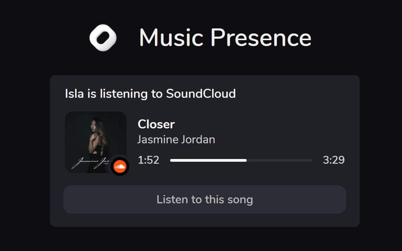 Homepage screenshot of musicpresence.app