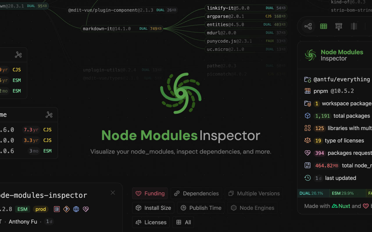 Homepage screenshot of node-modules.dev