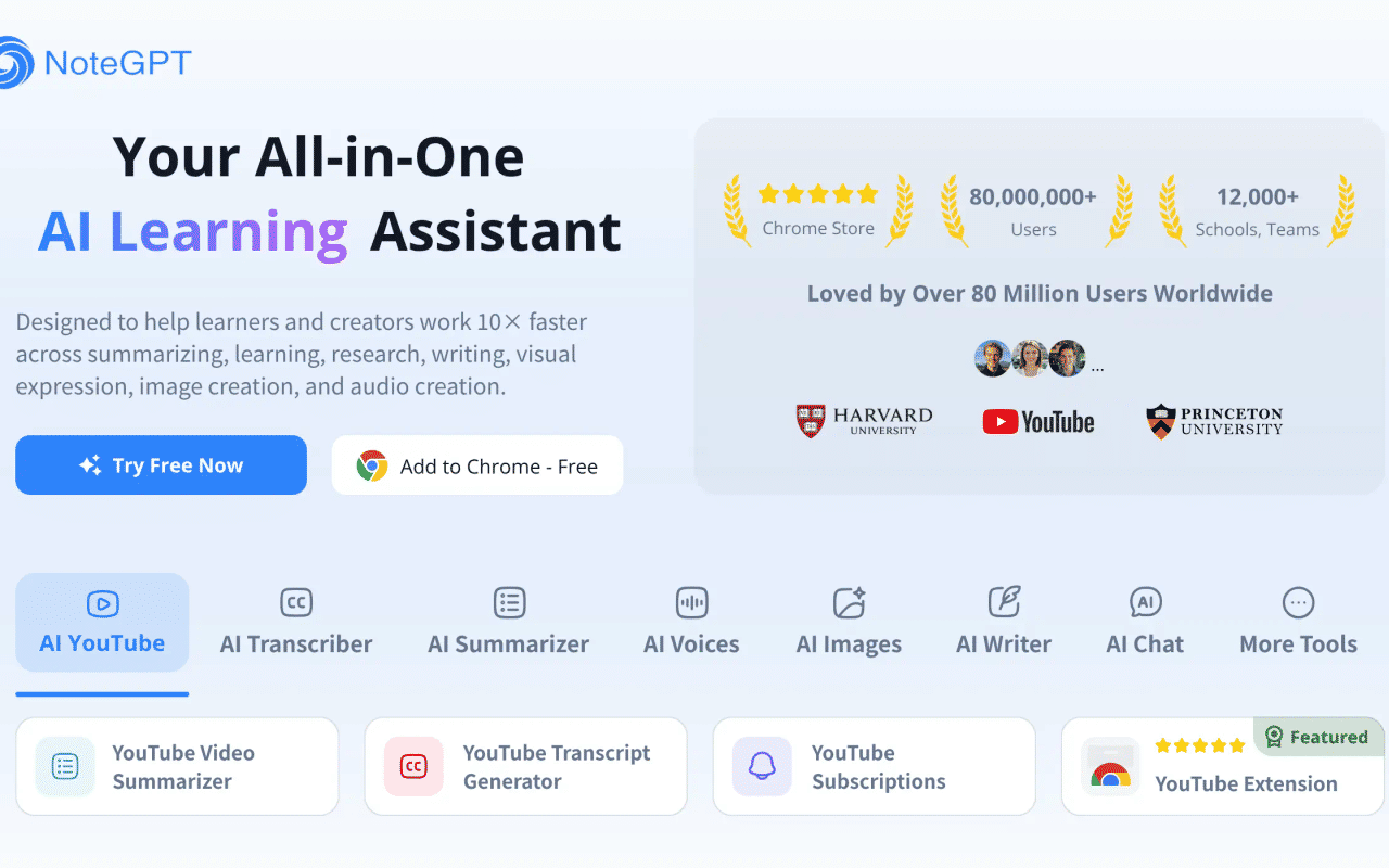 Homepage screenshot of notegpt.io